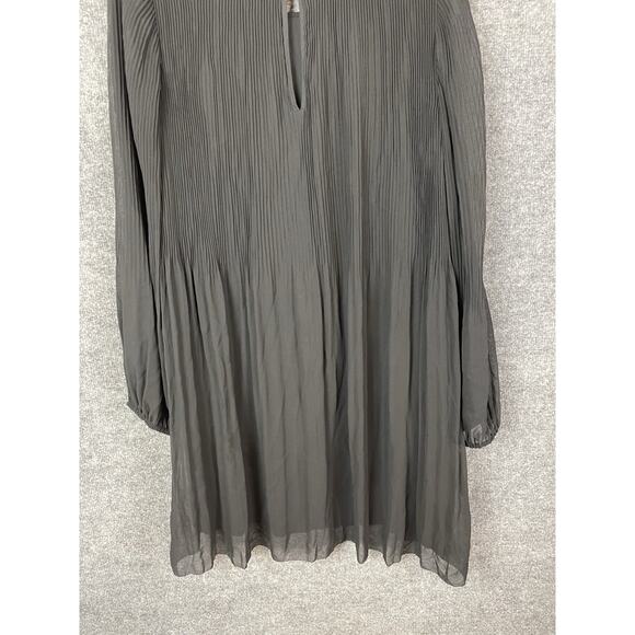 Wilfred Pleated Scoop Neck Keyhole Puff Sleeve Mini Dress Black Size L - Picture 12 of 15